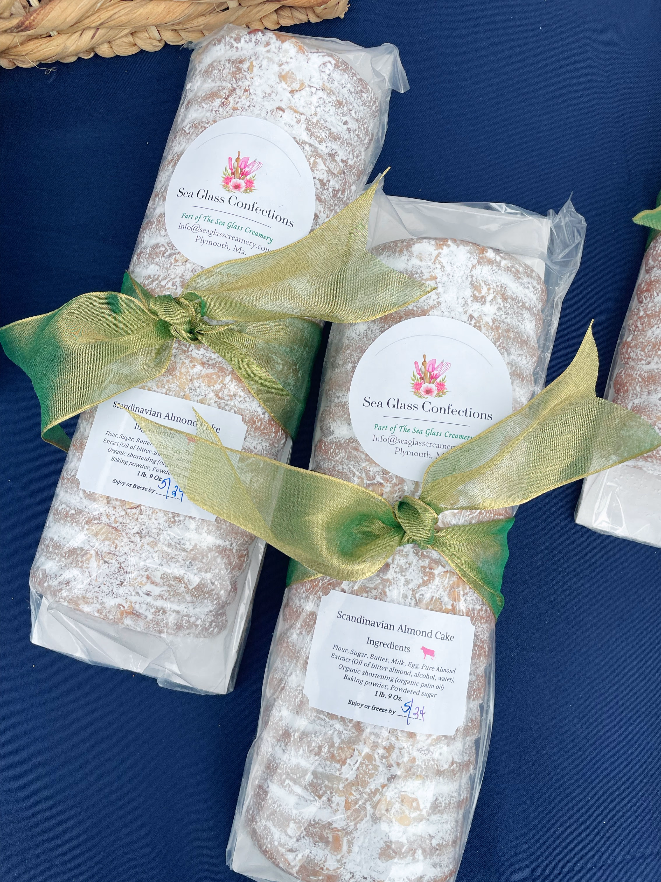Traditional Scandinavian Almond Cake with Sea Glass Confections branding
