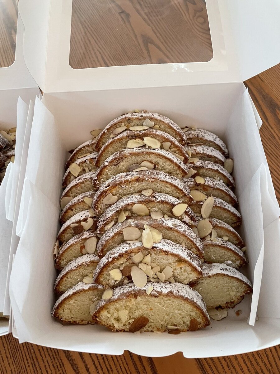 Sliced traditional almond cakes showing texture and ingredients